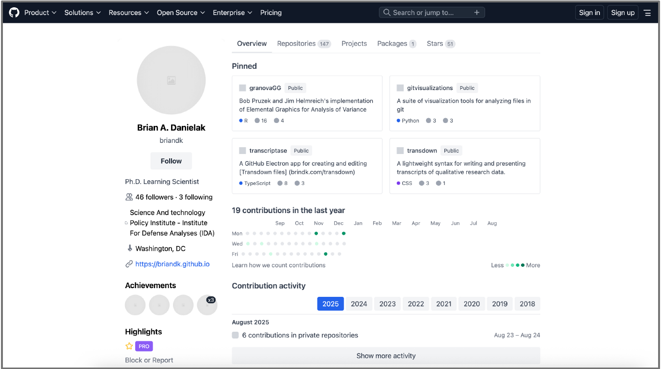 GitHub profile webpage reproduced by ScreenCoder with aligned profile, repositories, and contribution sections